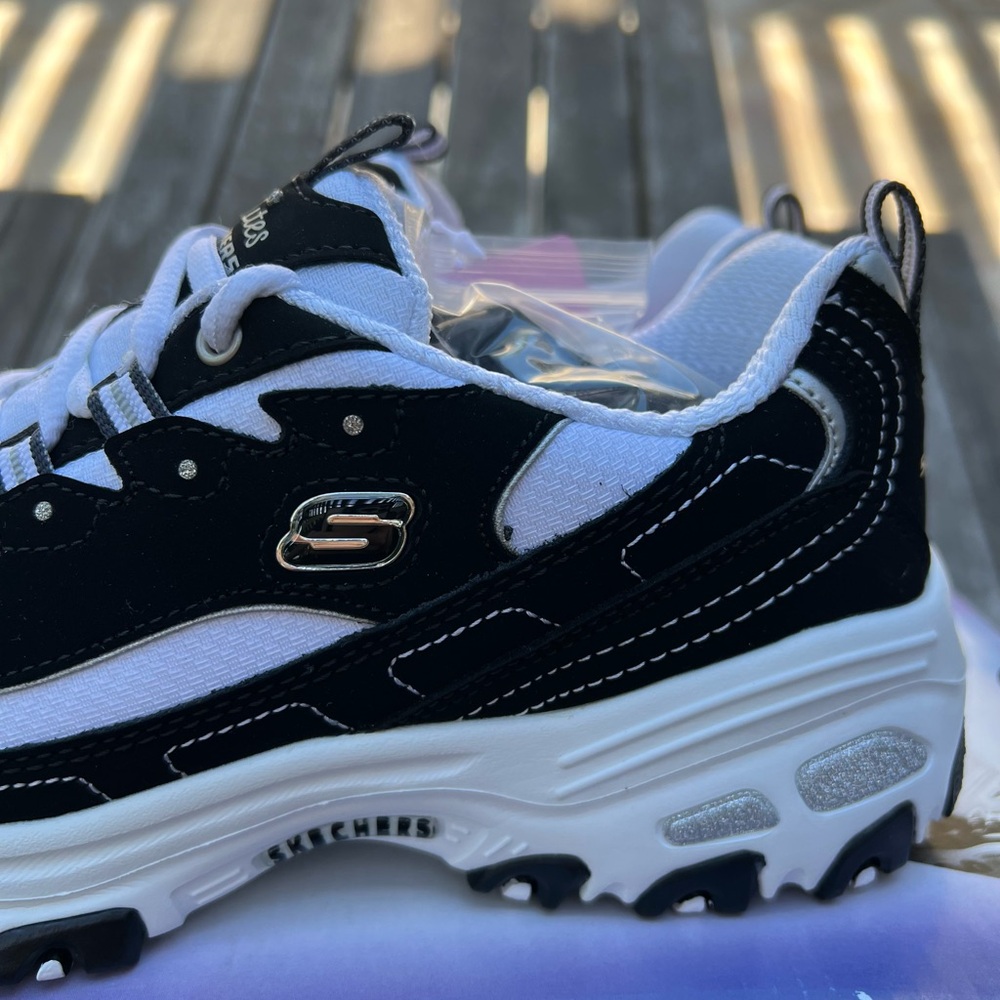 NIB Skechers D'Lites Biggest Fan Black White Chunky Sneakers Womens Size 7 - Picture 4 of 12